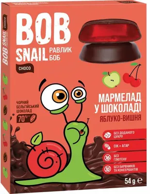 Мармелад Bob Snail Choсo Яблуко-вишня в бельгійському чорному шоколаді, 54 г