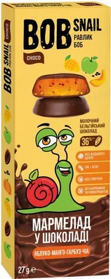 Мармелад Bob Snail Choсo Яблуко-манго-гарбуз-чіа в бельгійському молочному шоколаді, 27 г