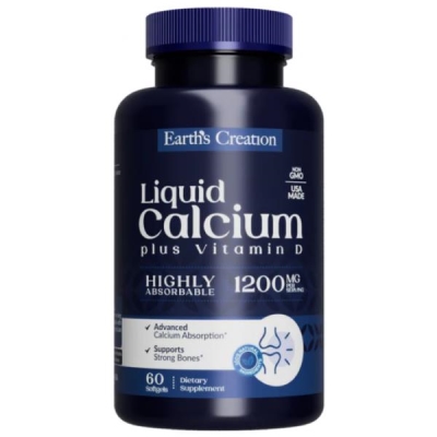 Жидкий Кальций 1200 + витамин D3 Earth's Creation Liquid Calcium 1200 Plus Vitamin D3, 60 гелевых капсул