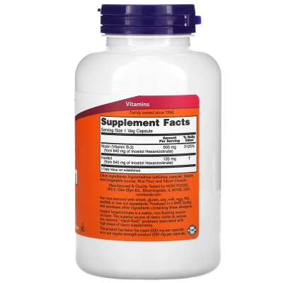 Дієтична добавка NOW Flush-Free Niacin 500 мг, 180 капсул