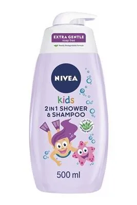 Гель для душу і шампунь дитячий Nivea 2в1 для дівчаток, 500 мл