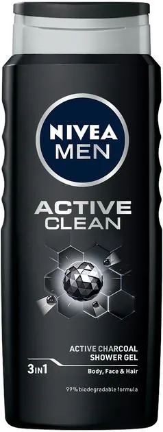 Гель для душу чоловічий Nivea Men 3-в-1 Active Clean для тіла, обличчя та волосся, 500 мл