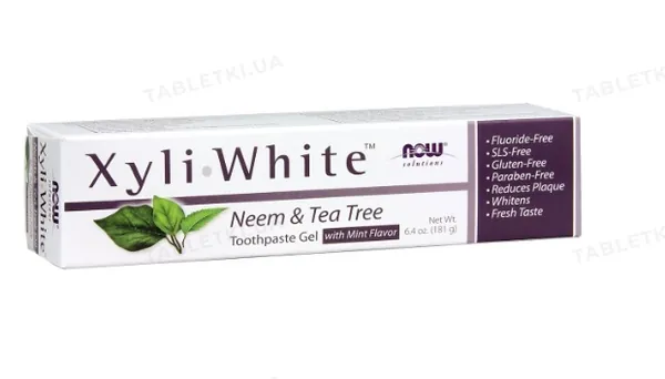 Зубна гель-паста Now Solutions Xyli White з німом і чайним деревом, 181 г