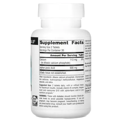 Альфа-ліпоєва кислота Source Naturals Alpha Lipoic Acid, 60 таблеток уповільненого вивільнення