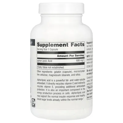 Альфа-ліпоєва кислота Source Naturals Alpha Lipoic Acid 600 мг, 120 капсул