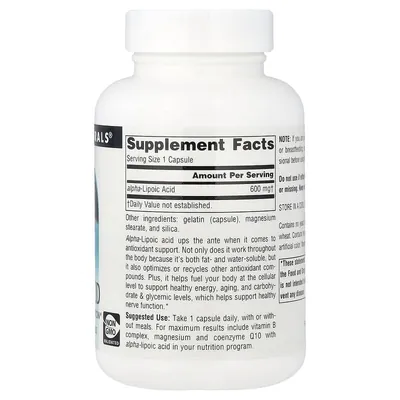 Альфа-ліпоєва кислота Source Naturals Alpha Lipoic Acid 600 мг, 60 капсул