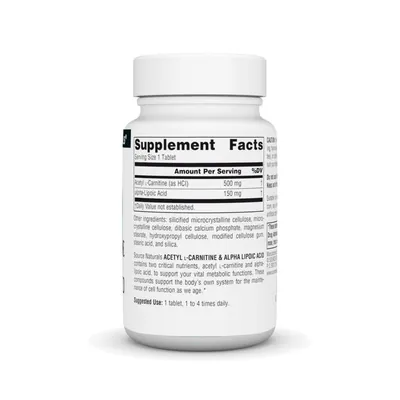 Ацетил L-карнітин + Альфа-ліпоєва кислота Source Naturals Acetyl L-Carnitine & Alpha-Lipoic Acid 650 мг, 30 таблеток