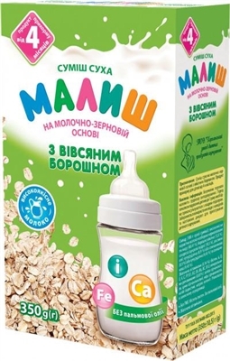 Суміш суха молочна Малиш швидкого приготування з вівсяним борошном для дітей з 4 місяців, 350 г