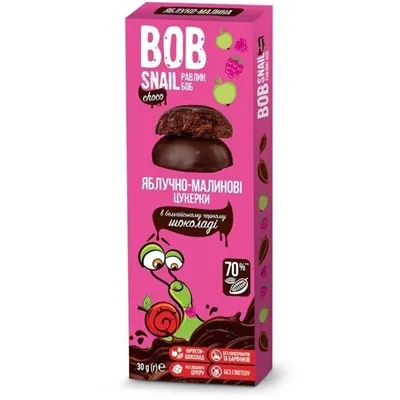 Цукерки Bob Snail Choсo Яблуко-малина в бельгійському чорному шоколаді, 30 г