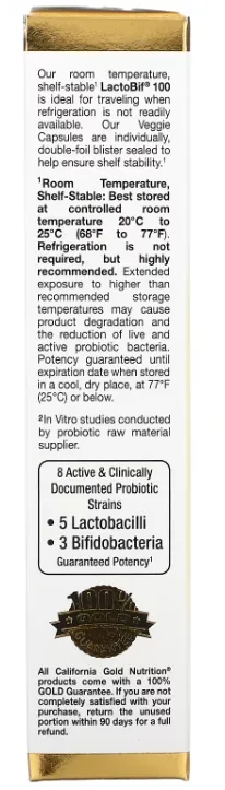Пробіотики California Gold Nutrition LactoBif 100 Probiotics 100 Billion CFU вег. капсули №30
