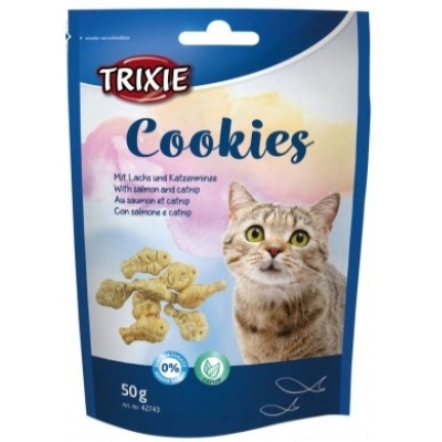 Печенье для кошек Trixie 42743 Cookies с лососем и кошачьей/мятой, 50 г