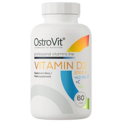 Витамины D3 + K2 + C + Zn OstroVit Vitamin D3 2000 IU + K2 MK-7 + C + Zn, 60 капсул
