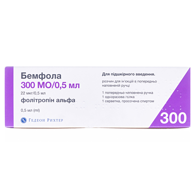 Бемфола раствор д/ин. 300 МЕ (22 мкг) по 0.5 мл №1 в предвар. запол. руч. с иголк. и салф.