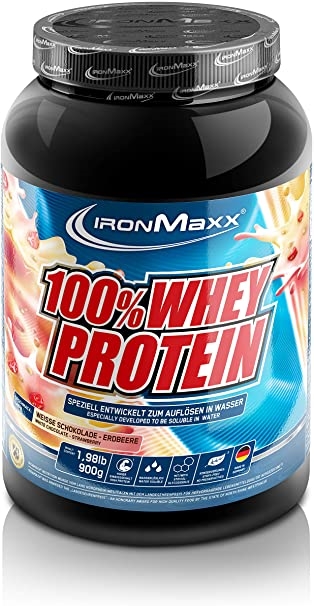 Протеїн IronMaxx 100% Whey Protein Полуниця-білий шоколад, 900 г