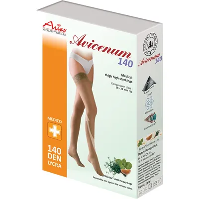Панчохи компресійні Avicenum 140 клас компресії 1, закритий носок, normal, тонкі з мереживом, чорний, розмір М