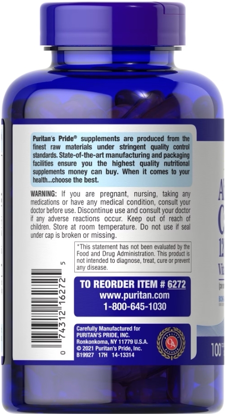Кальций с витамином Д3 Puritan's Pride Absorbable Calcium 1200 мг Plus Vitamin D3 25 мкг, 100 гелевых капсул