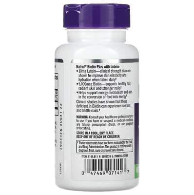 Биотин Natrol Biotin 5000 мкг, 60 таблеток