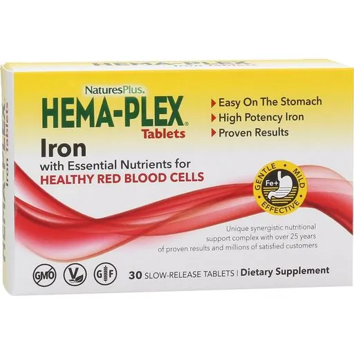 Вітамінно-мінеральний комплекс Nature's Plus Hema-Plex Iron, 30 таблеток повільного вивільнення
