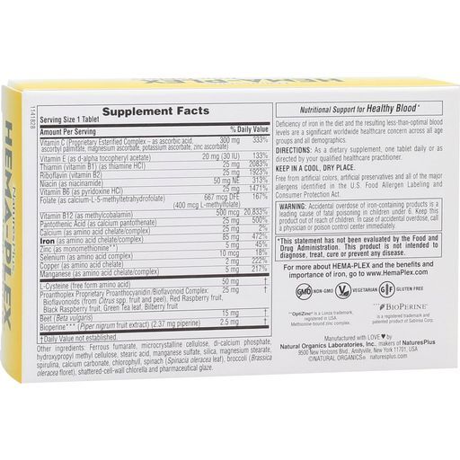 Витаминно-минеральный комплекс Nature's Plus Hema-Plex, 30 таблеток