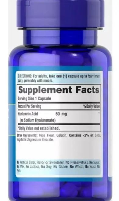 Гиалуроновая кислота Puritan's Pride Hyaluronic Acid 50 мг, 60 капсул