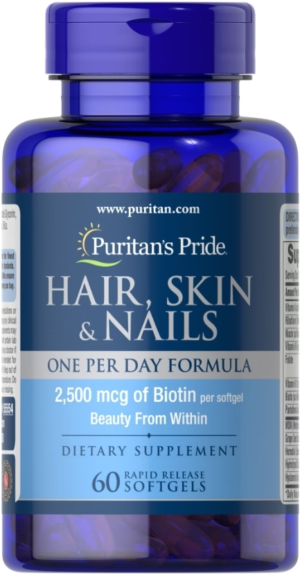 Комплекс для волос, кожи и ногтей Puritan's Pride Hair Skin and Nails One Per Day Formula, 60 капсул