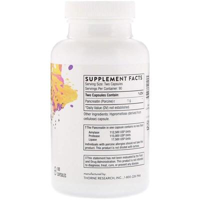 Панкреатин Thorne Research Pancreatic Enzymes, 180 капсул