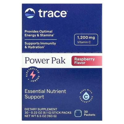 Електроліти Trace Minerals Electrolyte Stamina Power Pak зі смаком малини, 30 пакетів