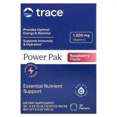 Електроліти Trace Minerals Electrolyte Stamina Power Pak зі смаком малини, 30 пакетів