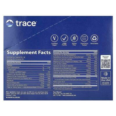 Электролиты Trace Minerals Electrolyte Stamina Power Pak со вкусом малины, 30 пакетов