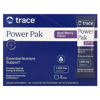 Електроліти Trace Minerals Electrolyte Stamina Power Pak зі смаком ягоди асаї, 30 пакетів