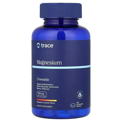 Магній Trace Minerals Magnesium Chewable зі смаком малини і лимона, 120 жувальних цукерок