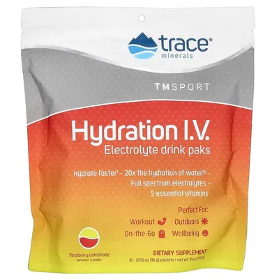 Електроліти Trace Minerals Electrolyte Drink Paks малиновий та лимонадний смак, 16 пакетів по 16 г