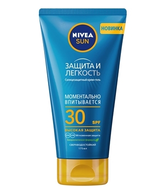 Крем-гель солнцезащитный Nivea Sun Защита и Легкость, SPF 30, сверхводостойкий, 175 мл