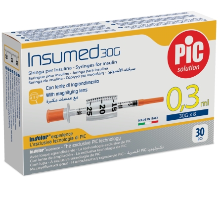 Шприц инсулиновый 0,3 мл Insumed 30G (0,30 х 8 мм), 30 штук
