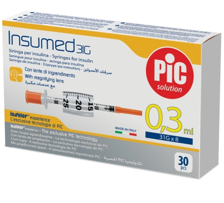 Шприц инсулиновый 0,3 мл Insumed 31G (0,25 х 8 мм), 30 штук