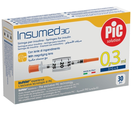 Шприц инсулиновый 0,3 мл Insumed 31G (0,25 х 8 мм), 30 штук