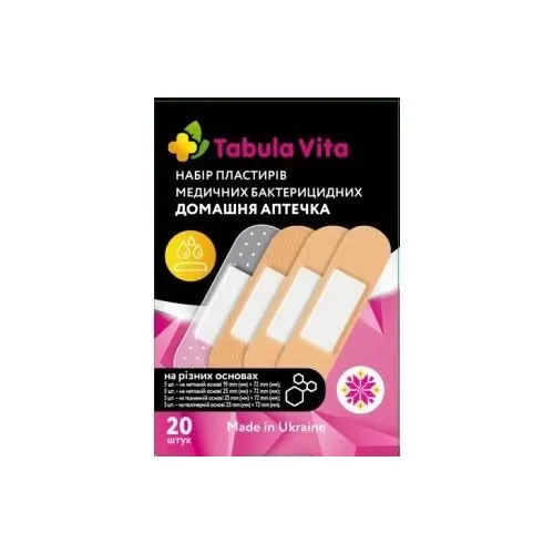 Набір пластирів Tabula Vita Домашня аптечка бактерицидних на різних основах, 20 штук