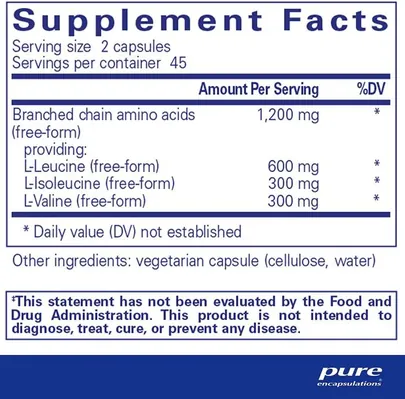Амінокислоти Pure Encapsulations BCAA, 90 капсул