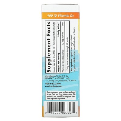 Витамин D3 Nordic Naturals Baby's Vitamin D3 для детей 400 МЕ, 11 мл