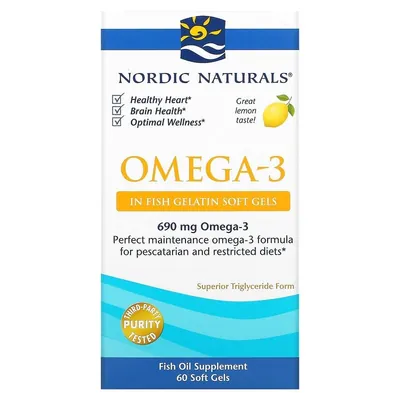 Омега-3 Nordic Naturals Omega-3 690 мг, лимон, 60 капсул з риб'ячого желатину