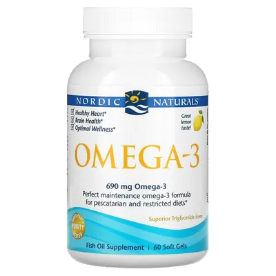 Омега-3 Nordic Naturals Omega-3 690 мг, лимон, 60 капсул з риб'ячого желатину