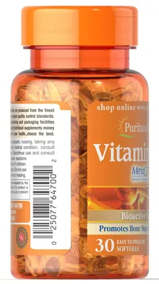 Вітамін К2 Puritan's Pride Vitamin K-2 (MenaQ7) 100 мкг, 30 гелевих капсул