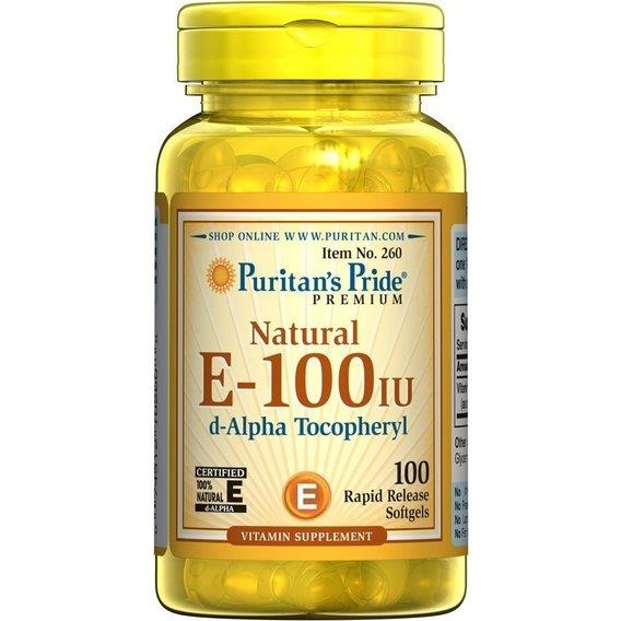 Витамин Е Puritan's Pride Vitamin E-100 IU (67 мг) 100% Naturally Sourced, 100 гелевых капсул