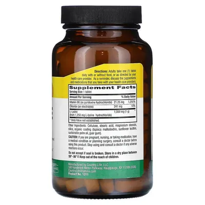 L-лізин Country Life L-Lysine 1000 мг, 100 таблеток