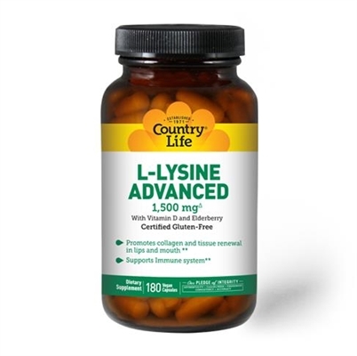 L-лизин адванс Country Life L-Lysine Advanced 1500 мг, 180 капсул