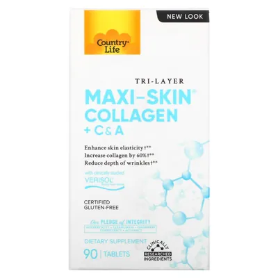Вітамінно-мінеральний комплекс Country Life Maxi-Skin, Collagen + C & A, 90 таблеток