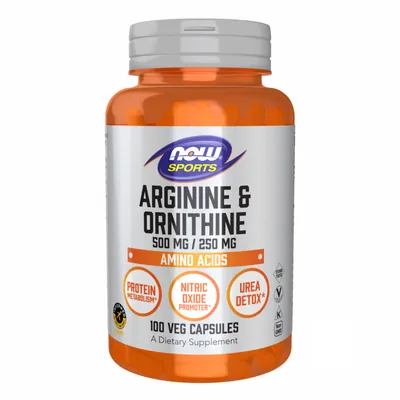 Аргінін та орнітін NOW Sports Arginine & Ornithine 500 мг/250 мг вег. капсули №100