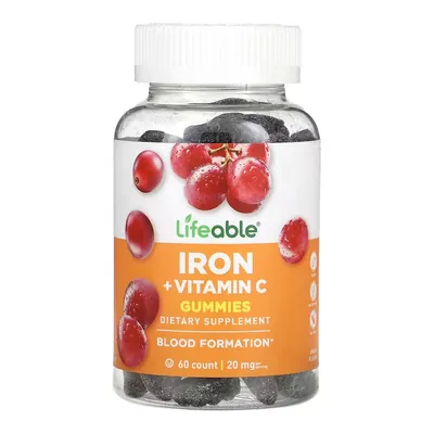 Залізо з вітаміном С Lifeable Iron + Vitamin C зі смаком винограду, 60 жувальних мармеладок