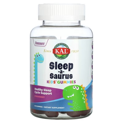 Мелатонін підтримка сну для дітей KAL Dinosaurs Sleep-a-Saurus Kids, зі смаком полуниці, 60 жувальних таблеток