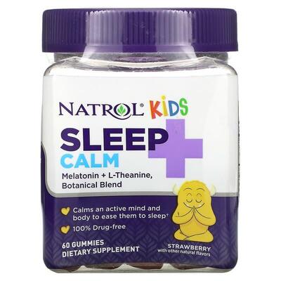 Поддержка сна для детей с 4 лет Natrol Kids Sleep+Calm, со вкусом клубники, 60 жевательных таблеток